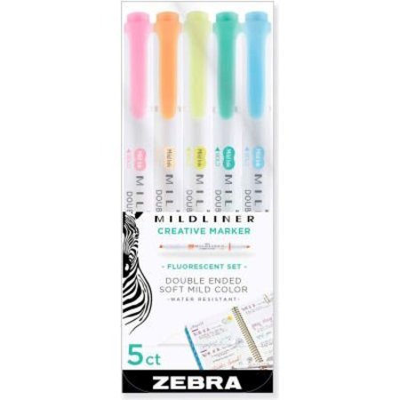 ZEBRA PEN Zebra Mildliner Double Ended Highlighter, Chisel/Bullet Tip, Assorted Colors, 5/Pack 78105